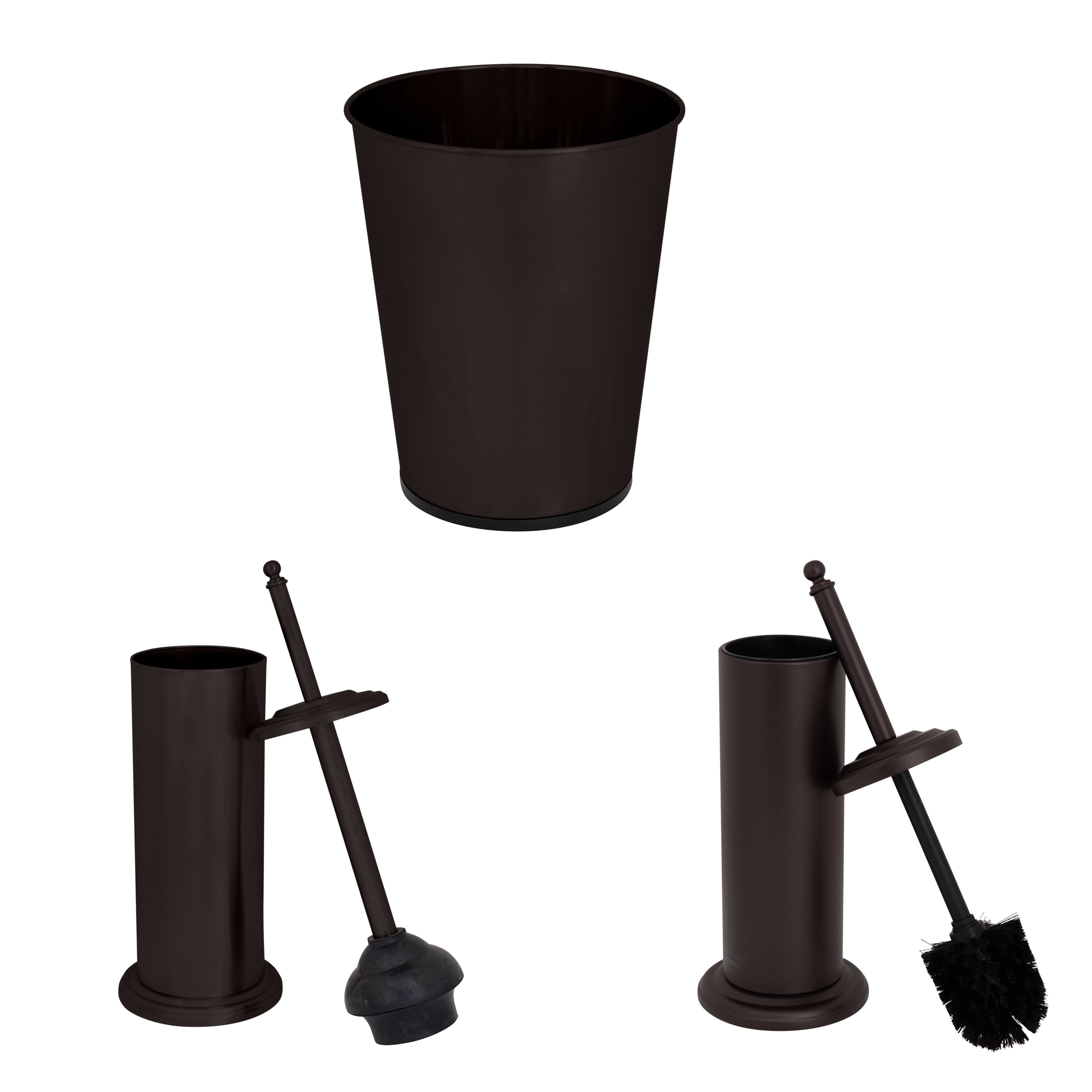 Bath Bliss Trash Can, Toilet Brush and Plunger 3 Piece Iron Bathroom Set in Oil Rubbed Bronze
