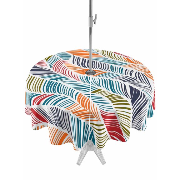 Outdoor Tablecloth with Umbrella Hole and Zipper, Abstract Beach Round Table Cloth 54 Inch Waterproof Tablecloth, Summer Colorful Coastal Ocean Sea Wave Picnic Table Cover for Patio Camping
