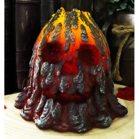 Haunted Volcano Lava Magma Fire Grinning Skull LED Night Light Lamp Figurine