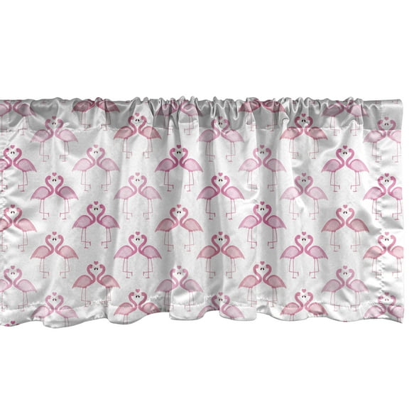 Ambesonne Hawaii Window Valance, Cutsy Love Flamingos Art, 54" X 18", Pink and Pastel Pink