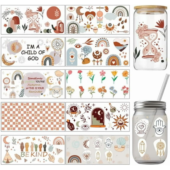 10 Sheets UV DTF Cup Wraps Style Wipe-Off Transfer Stickers Waterproof