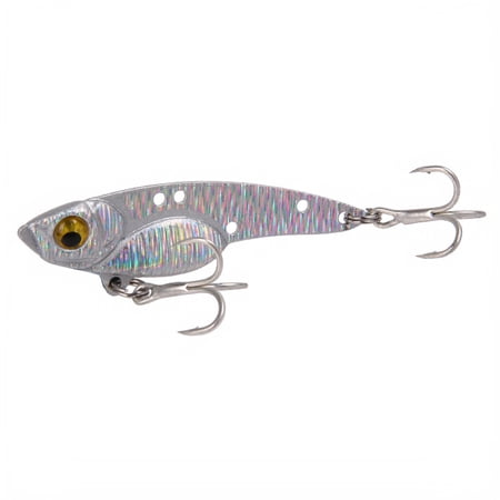 Sinking Metal VIB Blade Bait Fishing Lure Long Casting Hard Bait with 3D Eyes and Treble Hooks Silver M 0.46 oz 2.36 Inch