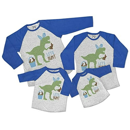 

7 ate 9 Apparel Family Matching Happy Easter Shirts - Let s Hunt Dinosaur Blue Shirt 2T