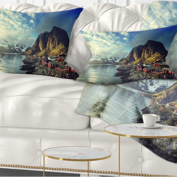 Designart Fishing Hut at Spring Sunset - Landscape Printed Throw Pillow - 12x20