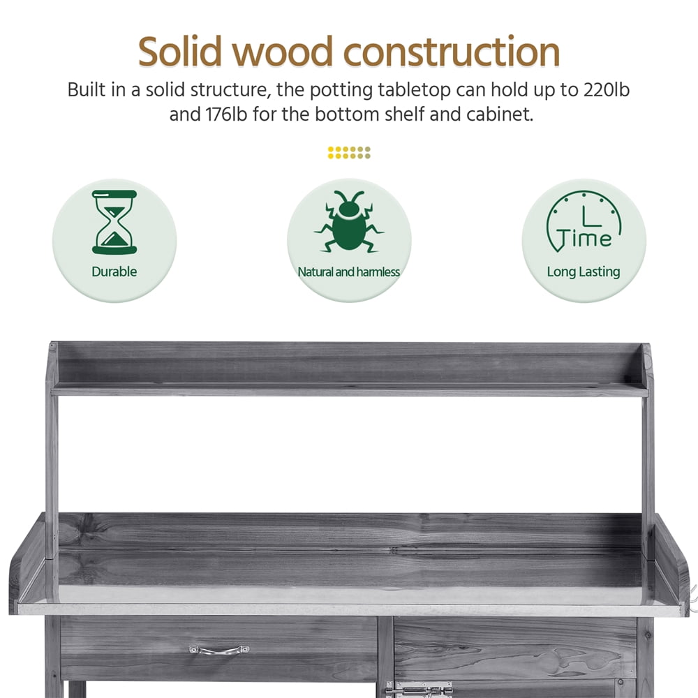 Renwick Gray Fir, Wood and Metal Potting Bench