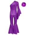 thumbnail image 4 of Miutii Kids Girls Hip Hop Jazz Dance Performance Costume One Shoulder Shiny Metallic Bell-Bottom Jumpsuit Purple 14, 4 of 5