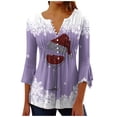 thumbnail image 2 of DPTALR Top Plissé à Manches 3/4 Imprimé V-neck pour Femme, 2 of 4