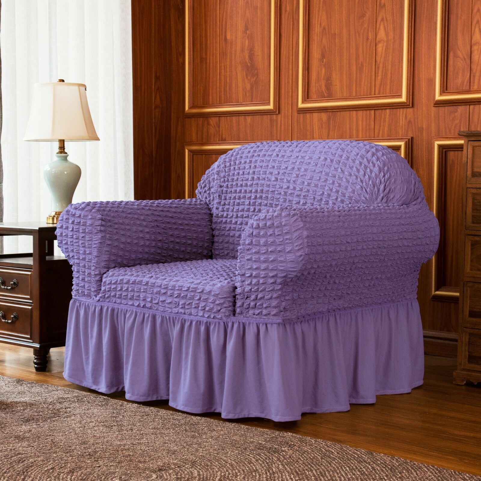 Subrtex 1Piece Seersucker Sofa Slipcover Skirt Stretch Couch Cover