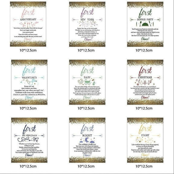 Wedding First Anniversary Wine Labels for Bottles 2 Sets 9 Styles Marriage Milestones Bottle Decoration