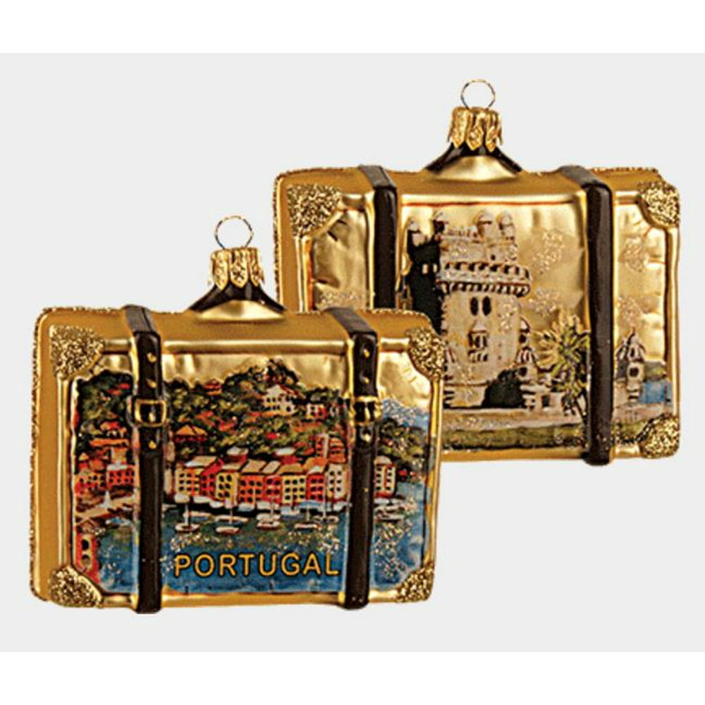 Portugal Travel Suitcase Polish Blown Glass Christmas Ornament ONE Decoration
