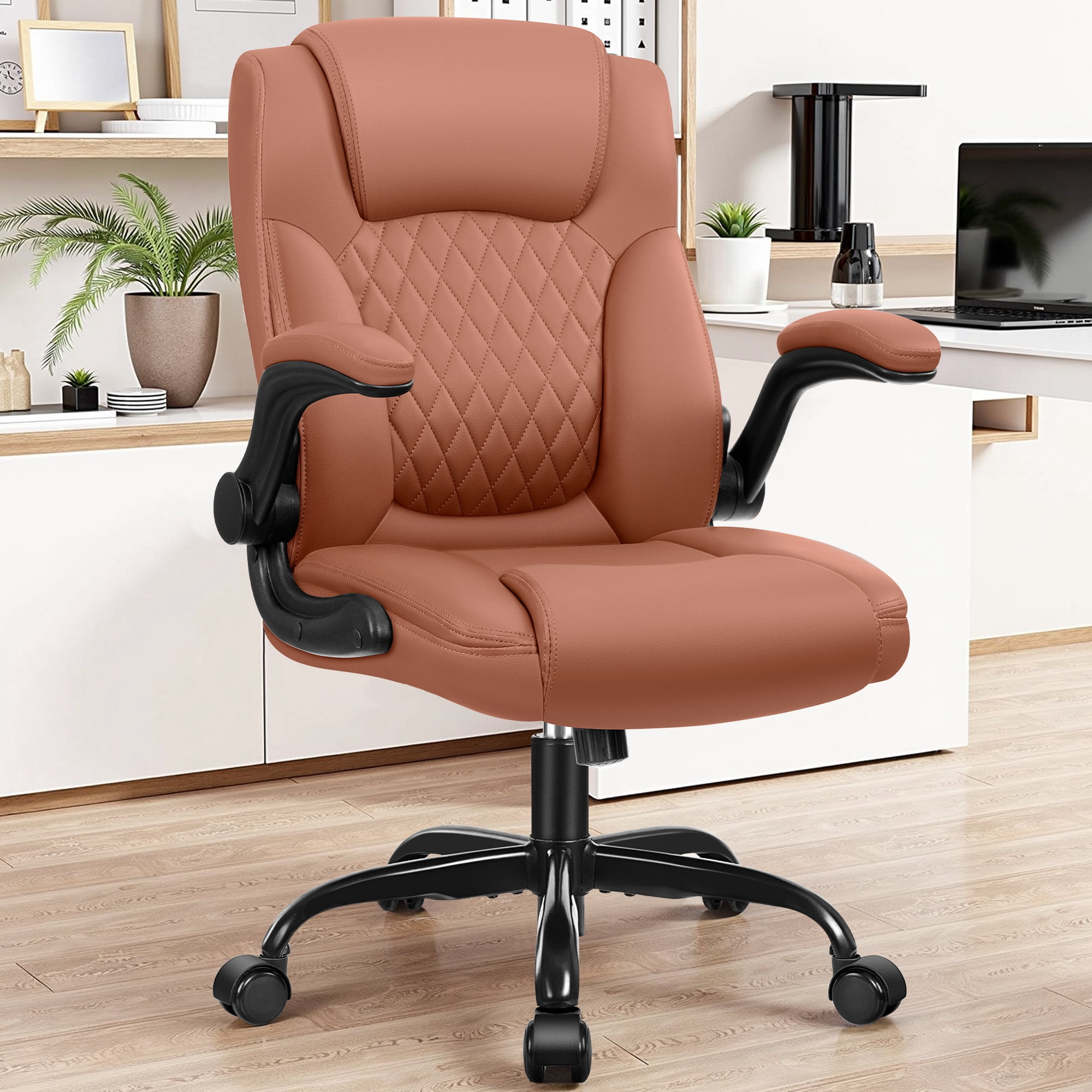 COOLHUT Leather Office Chair, Big and Tall Office Chair 400LBS Wide Seat Ergonomic Computer Desk Chair High Back Executive Leather Chair Adjustable Task Chair Lumbar Back with 8-Year Warranty, Brown