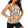 thumbnail image 2 of Balery Floral Checkerboard Camiseta sin mangas estampada ligera para mujer, tops de entrenamiento sin mangas, camisetas de yoga transpirables de secado rápido.-X-Large, 2 of 7