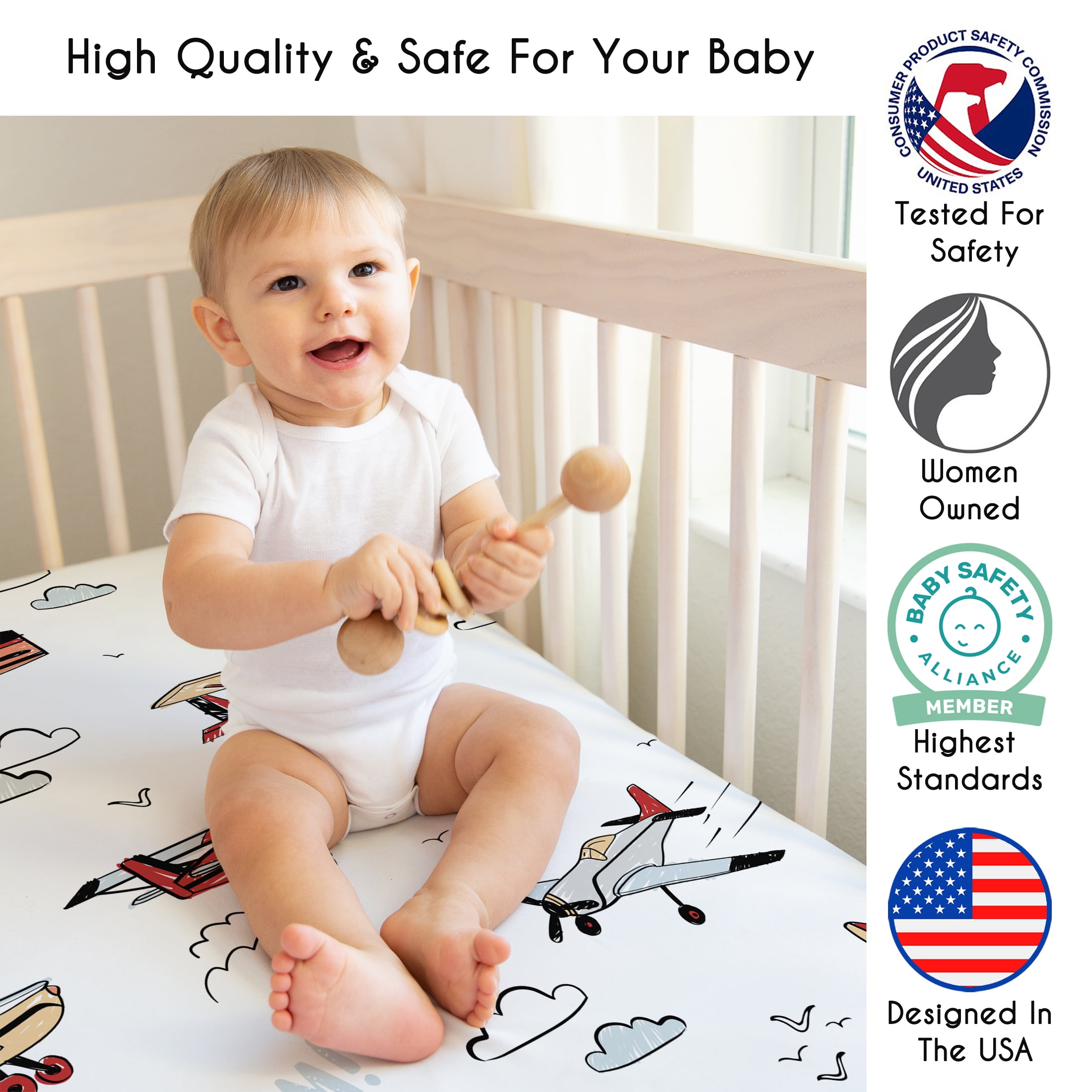 Sweet Jojo Designs Airplane Red and Blue Boy Fitted Crib Sheets Set 3 Piece