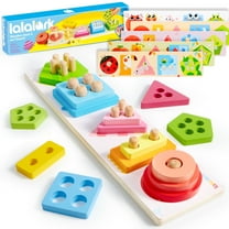lalalark Shape Sorting & Stacking Montessori Toys for Toddlers 1-3, Learning Sensory Toy, Wooden Blocks Gifts for Baby Birthday Christmas