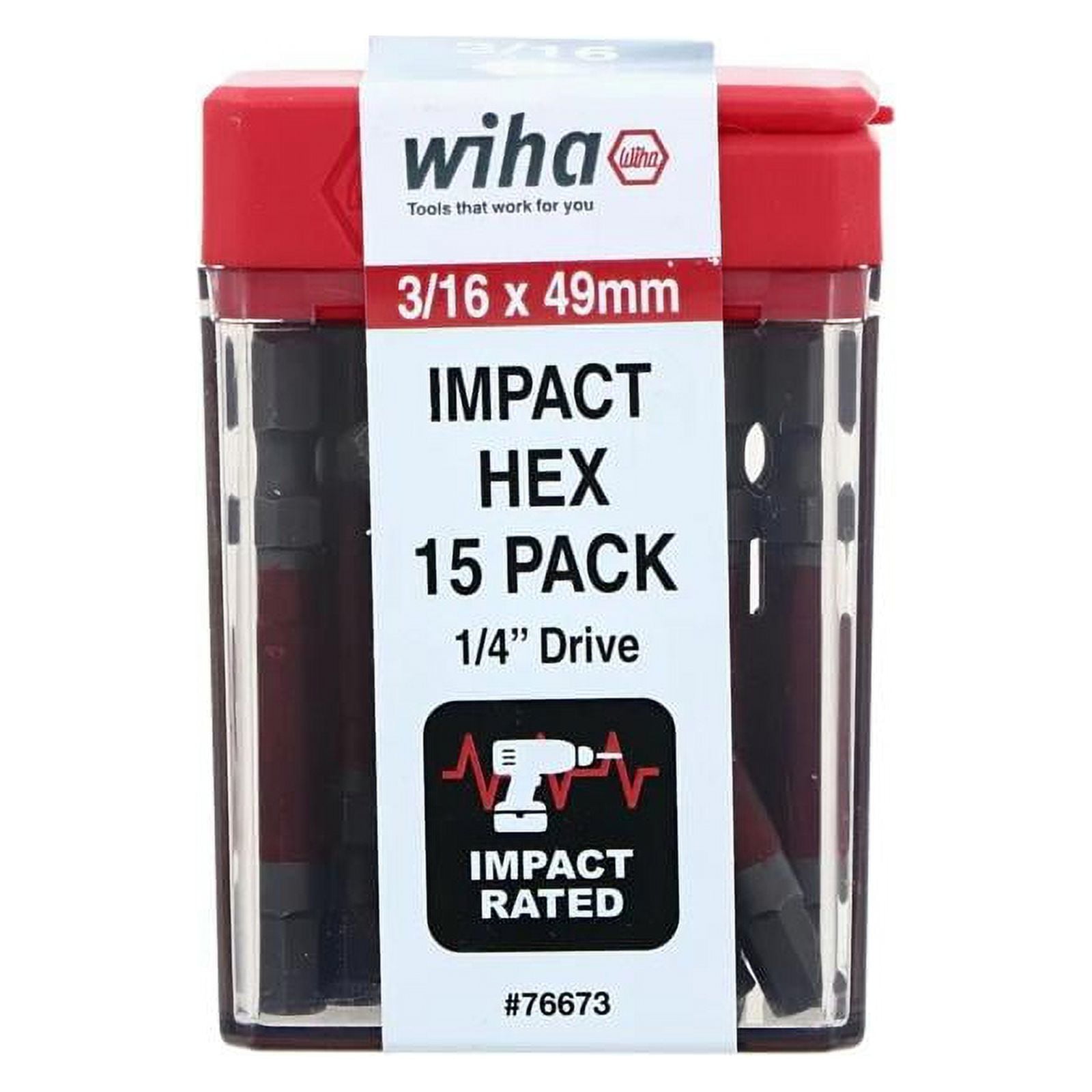 Wiha Tools 76673 MaxxTor Impact Bit Hex 3/16" - 49mm - 15 Pack