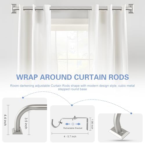 Nickel Wrap Around Curtain Rods 72 to 144 Inch:Blackout Heavy Duty Adjustable Long Window Curtain Rod Room Darkening,Modern Decorative Curved French Metal Drapery Rod Easy Install,Satin Nickel