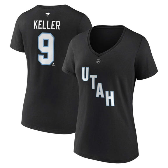 Women's Fanatics Clayton Keller Black Utah Mammoth Authentic Stack Name & Number V-Neck T-Shirt