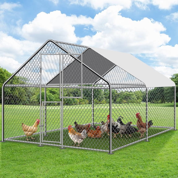 JBLCC Large Metal Chicken Coop Walking Poultry Cage Chicken Run Hen House Spire Shaped Coops with Waterproof Cover for Backyard Farm