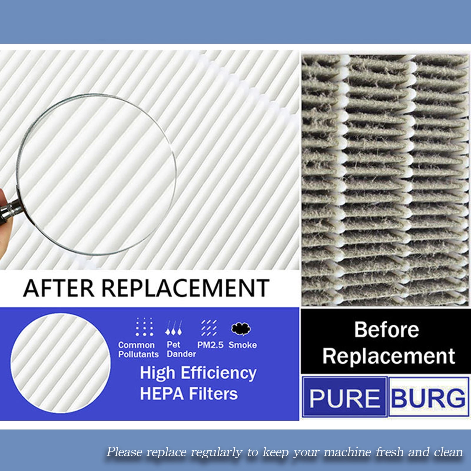 PUREBURG Replacement Filter Compatible with AUOSHI B-D03 Air Purifier, 2-Pack H13 HEPA Activated Carbon 3-Stage Filtration For Air Clean Dust VOCs Odor