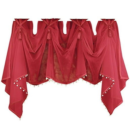 Taupe Tassel - Collections Etc Tassel Sheer Scoop Valance Curtains