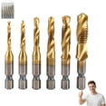 thumbnail image 1 of 3 in 1 Spiral Tap Hex Shank Drill Bit Set, Professional Thread Tap Drill Bit Set, Metric Combination Threading Tools Kit, Quick Change Impact Driver Socket, Professional Repair (Gold-Long), 1 of 7
