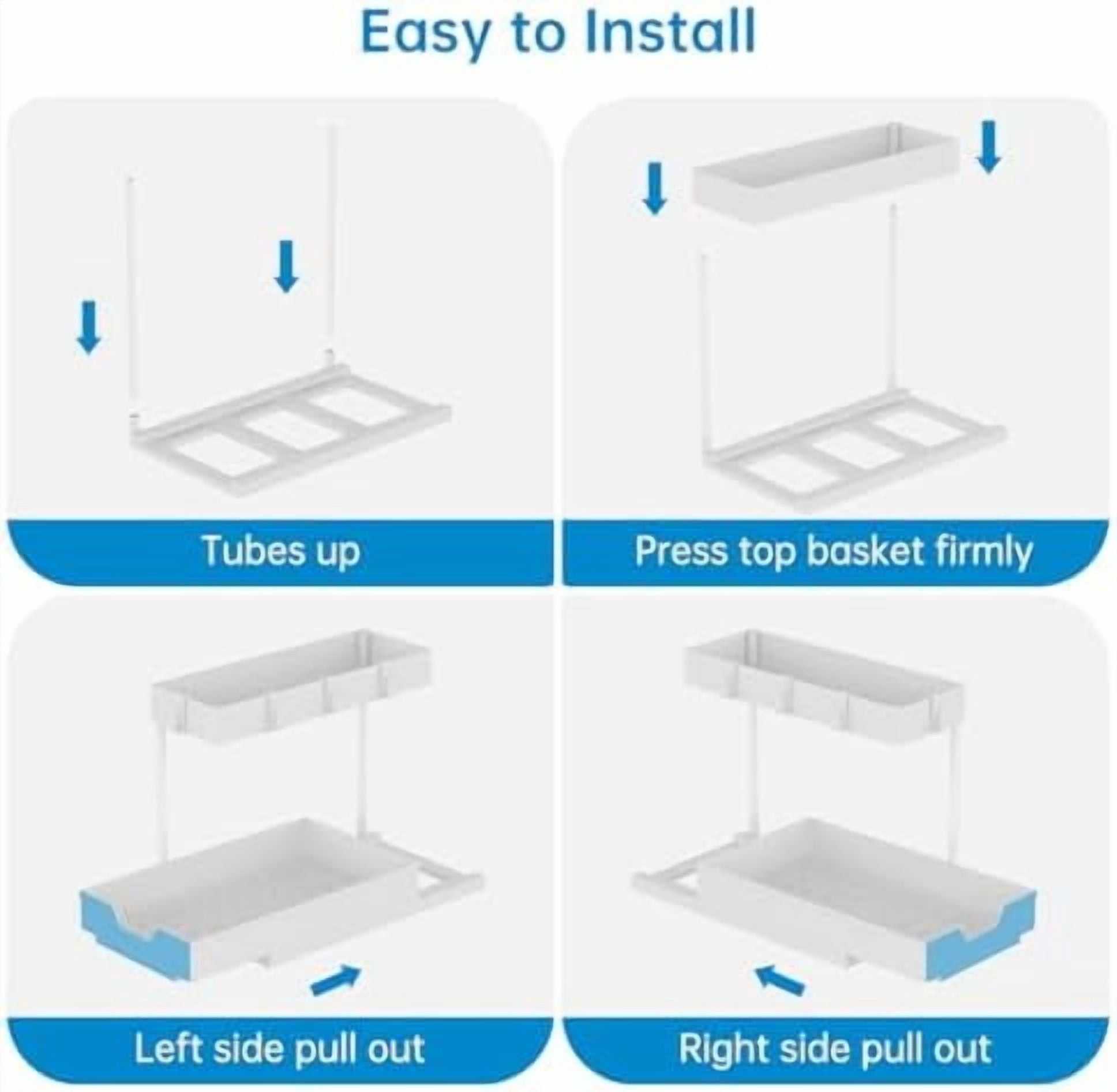 2-Tier Under Sink Organizers and Storage 2 Pack Sliding L-shape Under Cabinet Organizers For Narrow Space Multi-purpose Sink Organizer for Bathroom Kitchen Drawer(White 2 Pack)