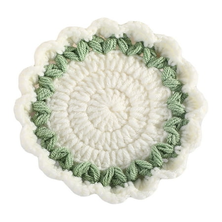 

Farfi Table Coaster Wave Lace Fine Workmanship Knitted Colorful Woolen Yard Cup Mat for Daily Use (Light Green)