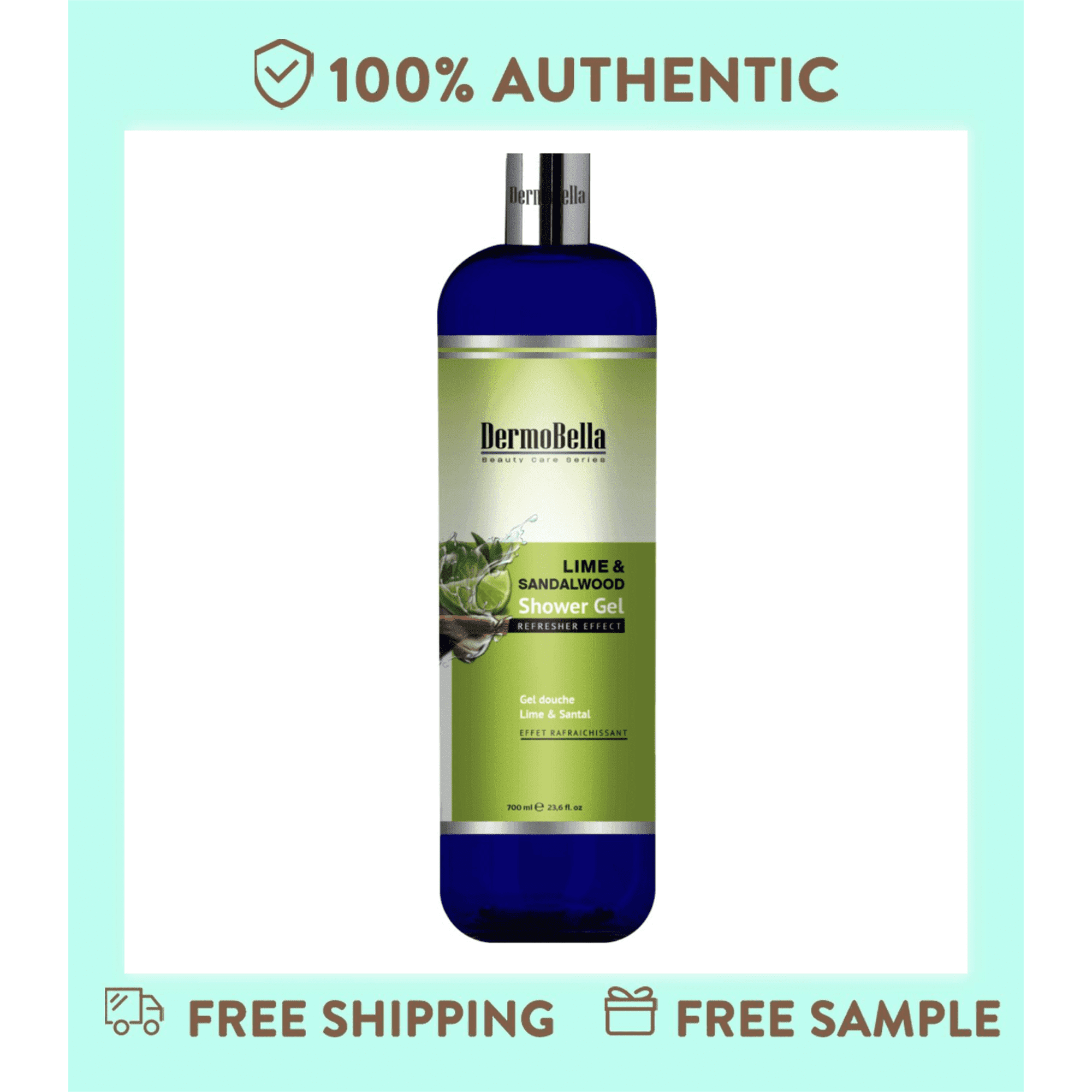 Dermobella Lime & Sandalwood Shower Gel, Refreshing & Deep Cleansing Body Wash, 23.6 fl oz (700 ml), 2-Pack