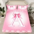 thumbnail image 7 of jejeloiu Letter A Monogrammed Twin Sheet Sets,Cute Bow Cowtie Twin Fitted Sheet,Pink Glitter Print Flat Sheet For Child,Microfiber Room Decorative,3 Pieces, 7 of 7