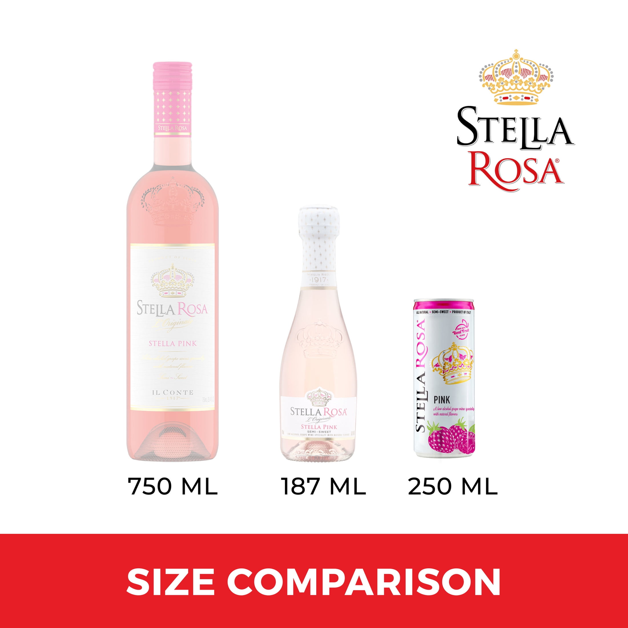 Stella Rosa Pink Semi-Sweet Rose Wine, 2 Pack, 250ml Aluminum Cans, Piedmont, Italy