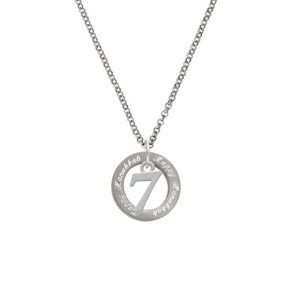 Silvertone Number - 7 - Happy Hanukkah Affirmation Ring Necklace