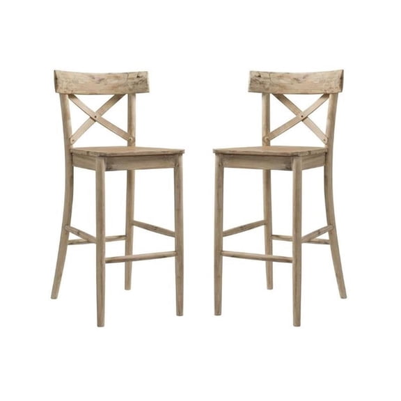 Home Square 2 Piece Rustic Solid Wooden Bar Stool Set in Natural