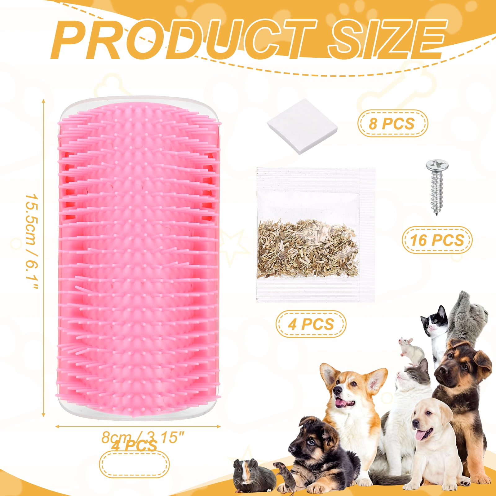 Uxcell Self Grooming Cat Brush, Cat Self Groomer Scratcher with Catnip Softer Cat Face Scratchers Wall Corner Groomer Massage Combs (4Pcs, L, Pink) for Long Short Fur Pets/Kittens/Puppies