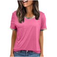 thumbnail image 4 of Women's T-Shirt Scoop Neck Contrast Trim Heathered Knit Casual Short Sleeve Top Summer Solid Color Tee, 4 of 8