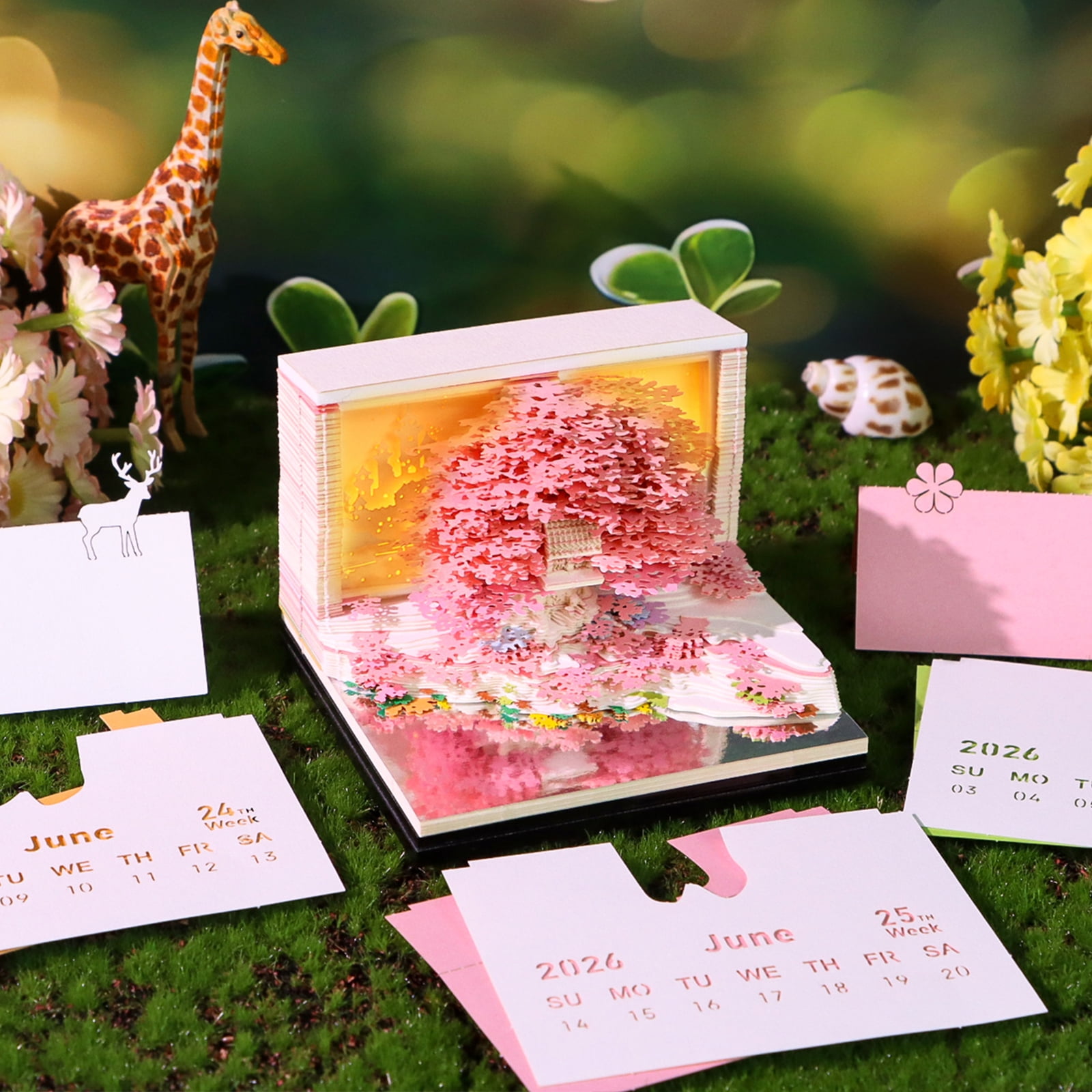2026 Blossomy Treehouse Weekly Planner, Press Button Panes, Art Grade Paper with LED Note Panel