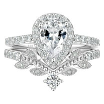 Newshe Jewellery Wedding Ring Set for Women Vintage 925 Sterling Silver Pear Shaped Cz Bridal Set Size 7