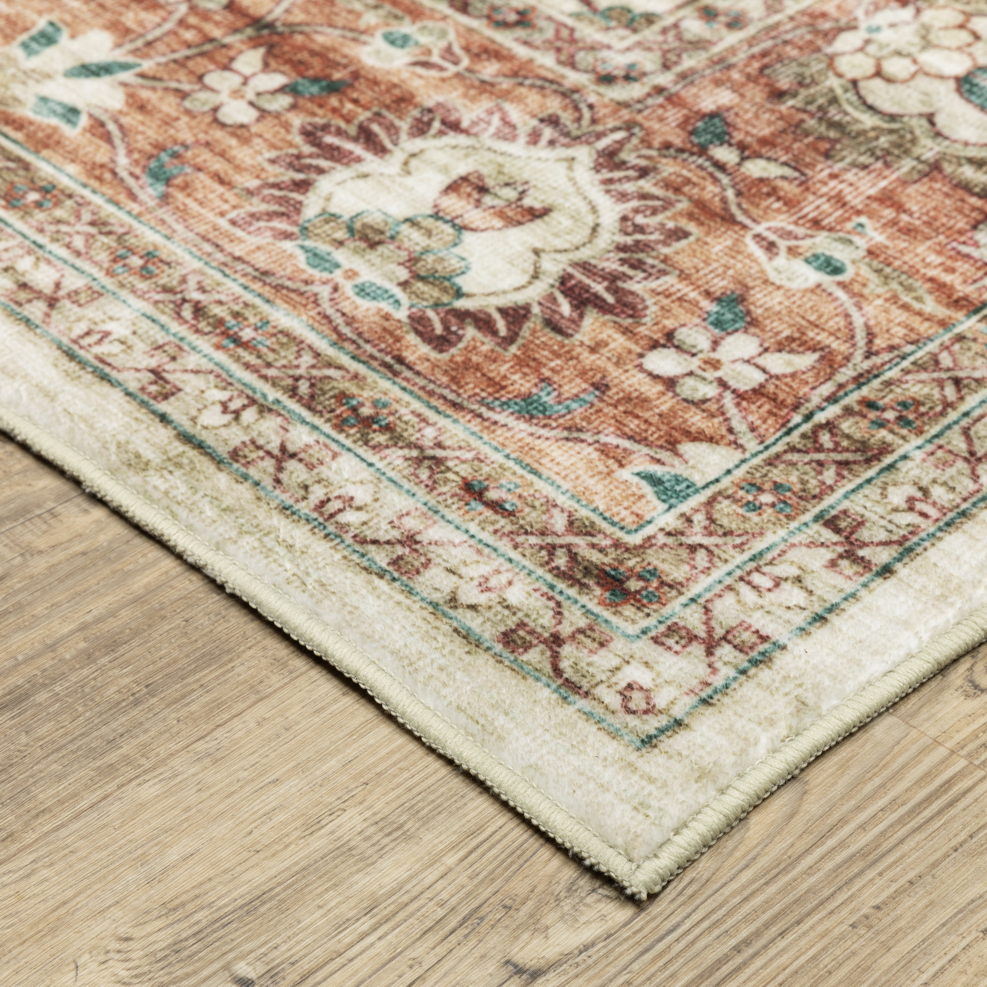 Avalon Home Sebastian Vintage Bordered Ivory/ Rust Washable Indoor Area Rug