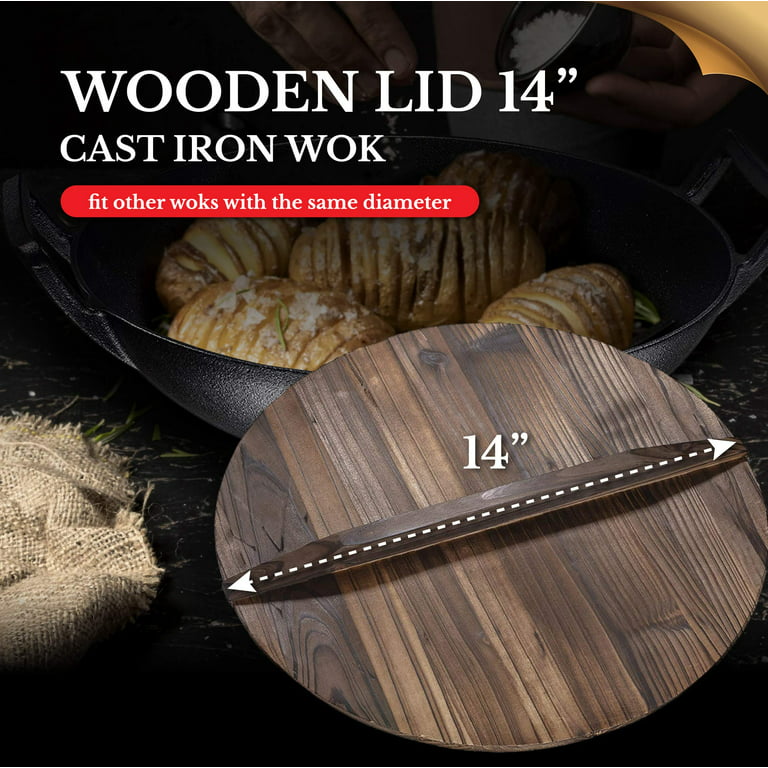 Bruntmor Wooden Lid for 14 Cast Iron Wok