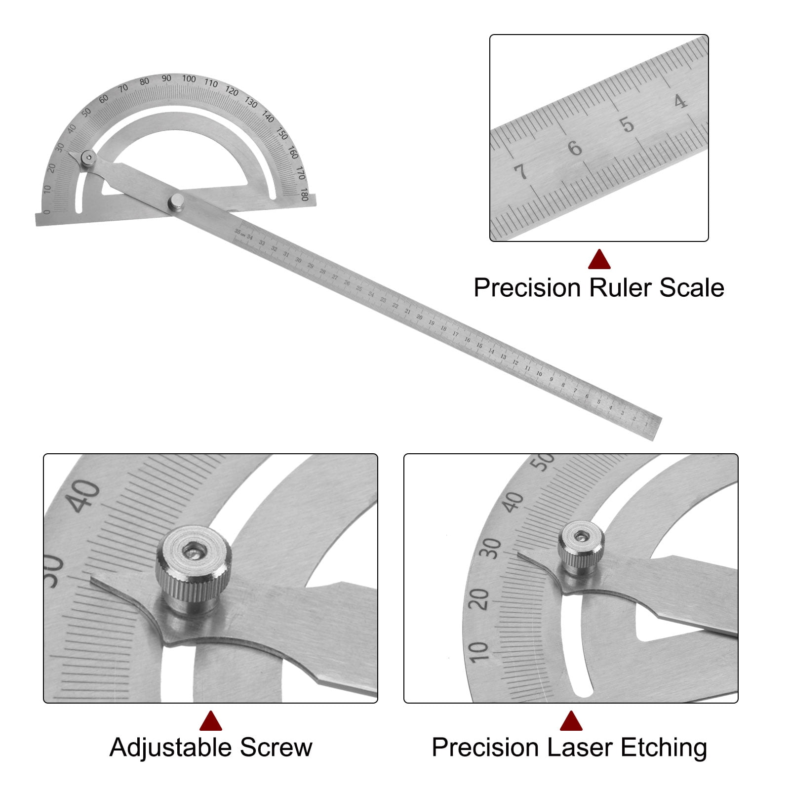 Uxcell Angle Protractor 180 Degree Stainless Steel Angle Gauge Adjustable Ruler Measuring Tool with 350mm Arm