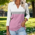 thumbnail image 5 of HomeDM Womens V Neck 3/4 Sleeve Tops Casual Summer Fall Shirts Loose Fit Stripe Color Block Beach Vacation Tee Shirts S-2XL, 5 of 7
