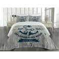thumbnail image 2 of Ambesonne Nautical Quilted Coverlet 3 Pcs, Anchor Skull Sea, King Size, Beige Navy Blue, 2 of 4