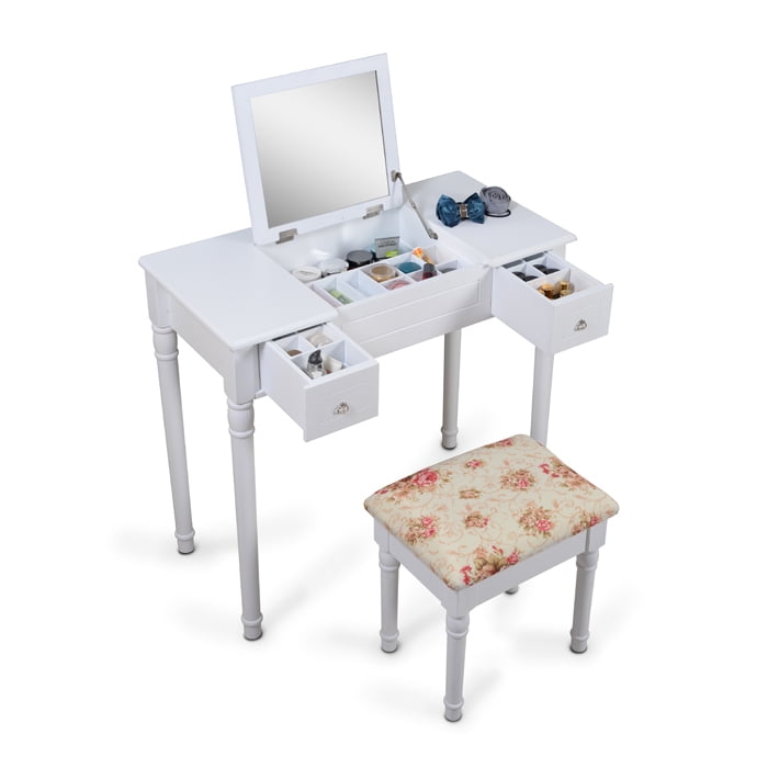 Viscologic Chisel Mirrored Wooden Makeup Vanity Dressing Table And