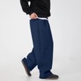 thumbnail image 5 of Men's Baggy Sweatpants Wide Leg Lounge Joggers with Deep Pockets Soft Stretch Blend Drawstring Open Bottom Relaxed Fit for Gym Travel Navy XL, 5 of 6
