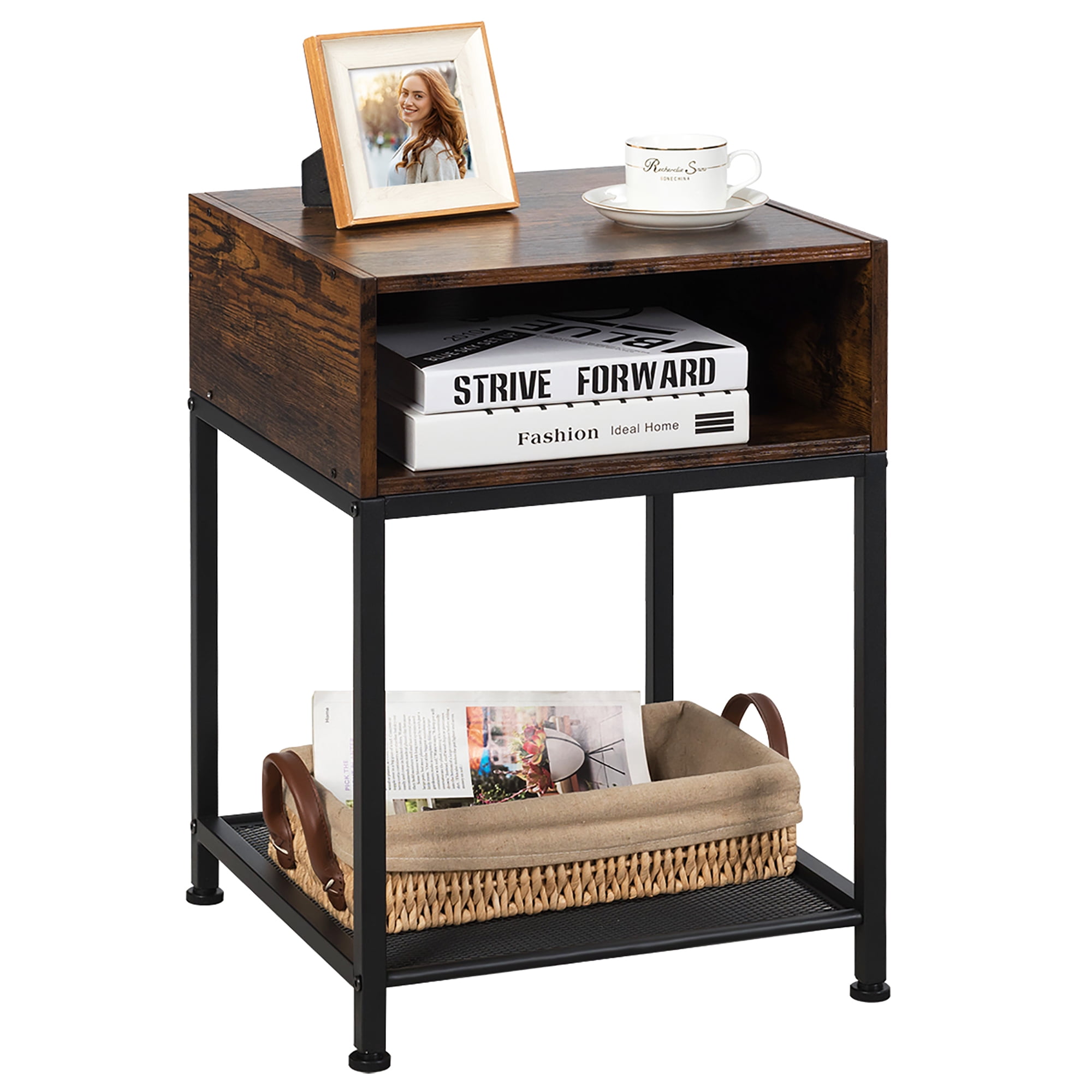 Opeenvolgend Zonnig Pardon Costway Industrial Nightstand End Side Table W/ Compartment & Mesh Shelf  Rustic Brown - Walmart.com