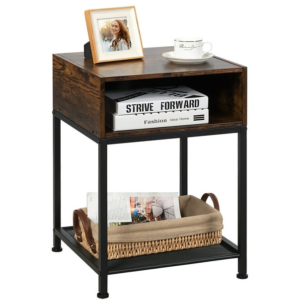 Costway Industrial Nightstand End Side Table W/ Compartment & Mesh