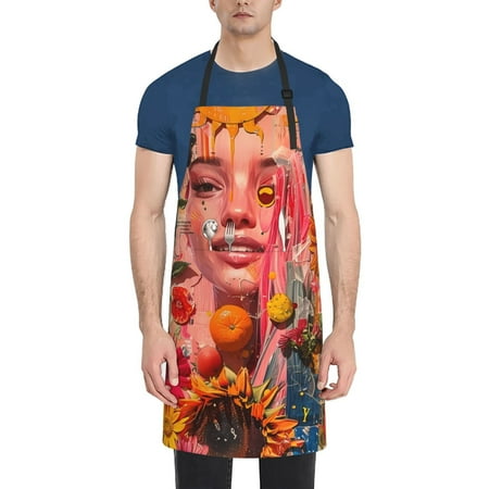

Rateoe Vibrant Floral Collage Portrait Aprons with Pocket Men Womens Aprons Waterproof Adjustable Cooking Aprons for Kitchen Gardening and Salon