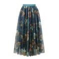 thumbnail image 4 of Aueoeo Women's Floral Printed Maxi Skirts High Waist Mesh Long Skirts Full Length A-Line Casual Beach Skirt Green M, 4 of 8