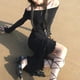 thumbnail image 4 of Vestido De Mujer Vestidos sin espalda de dama con hombros descubiertos Corte alto Traje de playa cómodo de punto sexy Kuymtek Negro L para Mujer, 4 of 5