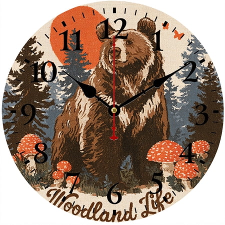 9.84 Bear Wall Clock, Rustic Cabin Battery Operated Analog Clock