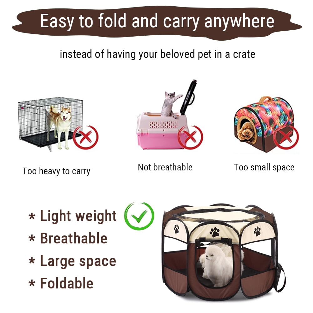 EBTOOLS Pet Dog Cat Playpen Tent Portable Collapsible Exercise Fence Kennel Cage Crate